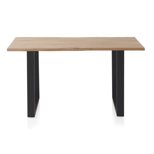 Mesa De Jantar 140X90 Madeira Maciça De Acácia 25 Mm De Espessura Com Pernas De Metal Preto