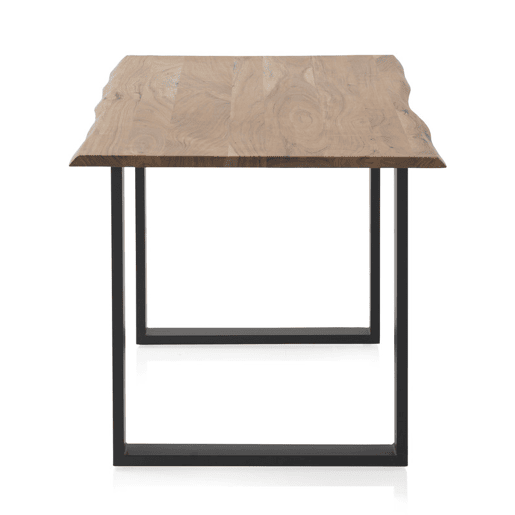 Mesa De Jantar 140X90 Madeira Maciça De Acácia 25 Mm De Espessura Com Pernas De Metal Preto