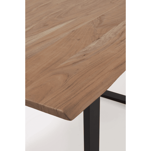 Mesa De Jantar 140X90 Madeira Maciça De Acácia 25 Mm De Espessura Com Pernas De Metal Preto