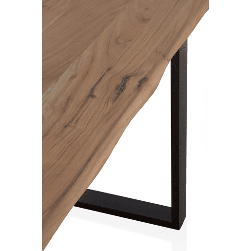 Mesa De Jantar 140X90 Madeira Maciça De Acácia 25 Mm De Espessura Com Pernas De Metal Preto