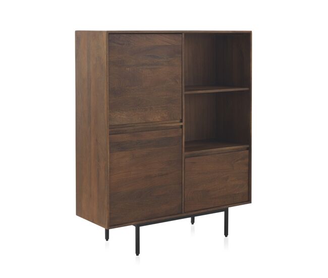 Aparador alto 3 puertas laminado madera maciza de mango, patas de metal