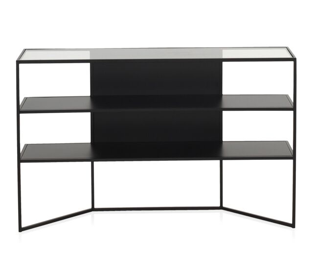 Consola de metal negra con sobre de cristal