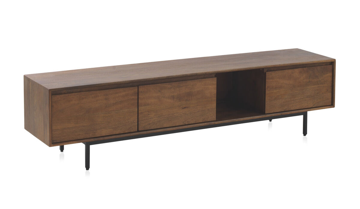 mueble tv 3 puertas madera lisa de mango maciza patas de metal