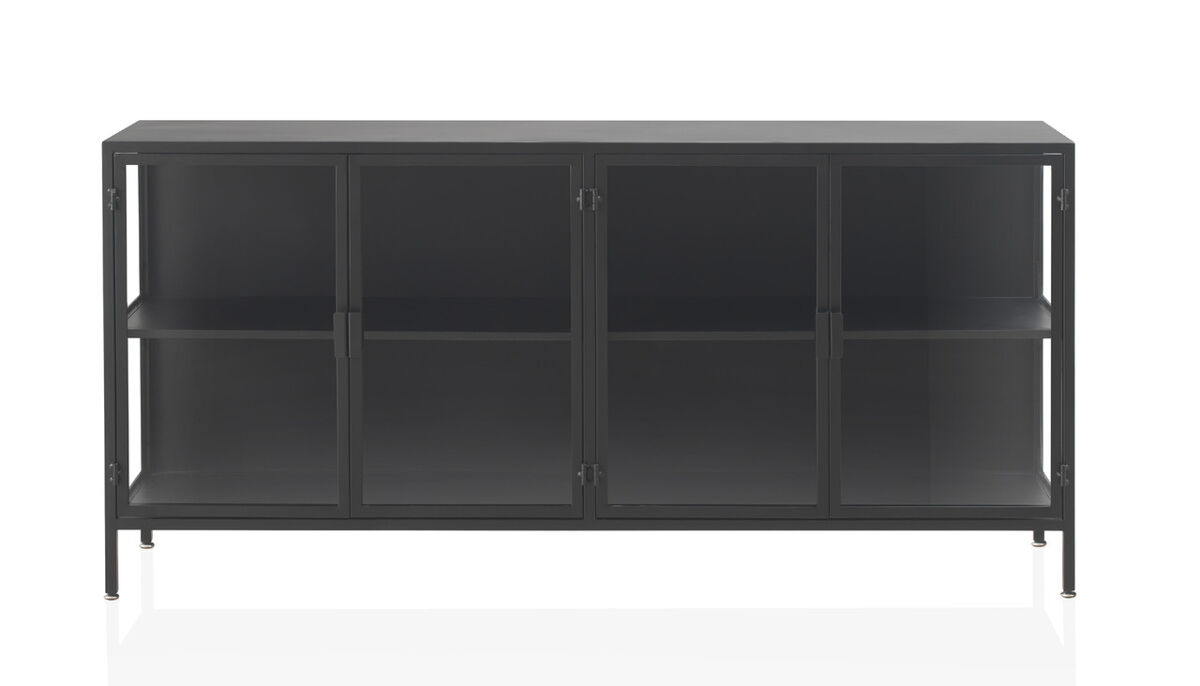 Aparador con puertas y laterales de cristal marco de metal negro