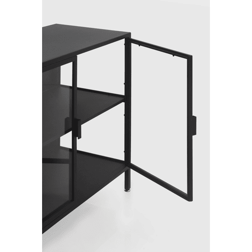 Aparador Portas E Laterais De Vidro Estrutura De Metal Preto