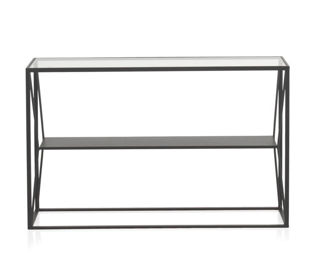 Consola de metal negra con sobre de cristal