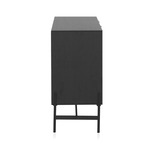 Aparador folheado Fresno Preto Com Portas Naturais E Pernas De Metal Preto