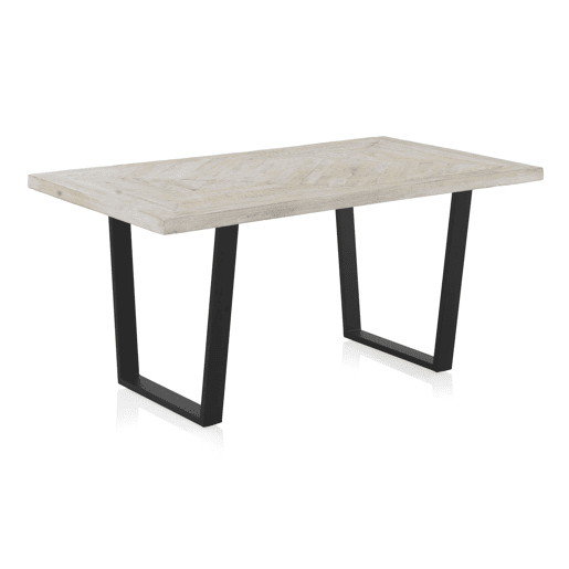 Mesa De Jantar Madeira De Manga 160X90 Na Cor Branca Patinada, Pernas De Metal