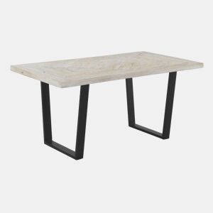 Mesa De Jantar Madeira De Manga 160X90 Na Cor Branca Patinada, Pernas De Metal