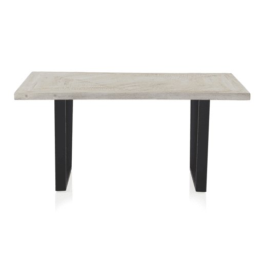 Mesa De Jantar Madeira De Manga 160X90 Na Cor Branca Patinada, Pernas De Metal