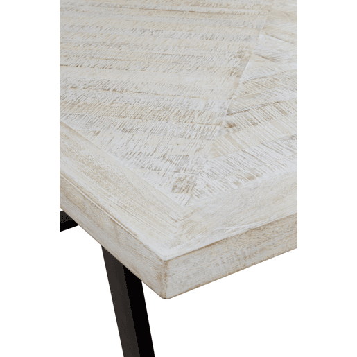 Mesa De Jantar Madeira De Manga 160X90 Na Cor Branca Patinada, Pernas De Metal