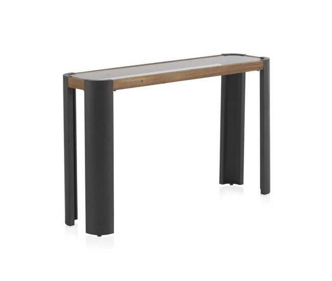 Consola de metal con madera y cristal