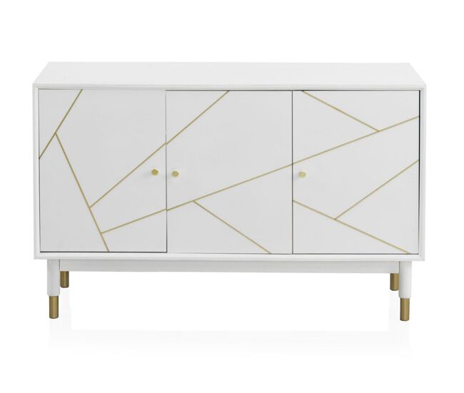 Aparador de 3 puertas lacado en blanco con frentes decorados en oro