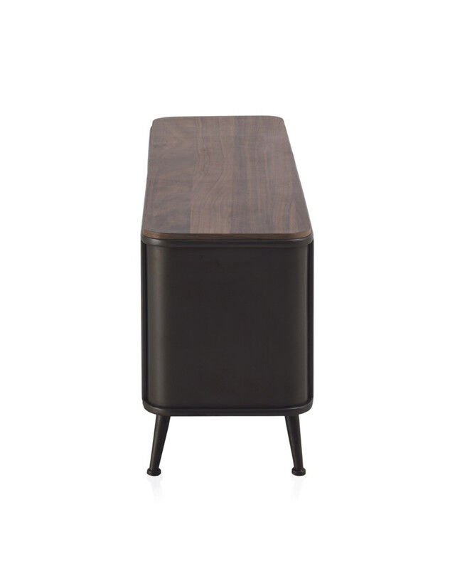 Mesa Consola Moderna De 1 Cajón – Estructura Metálica Negra Con Acabado De Madera Oscura, 45x30x68 Cm