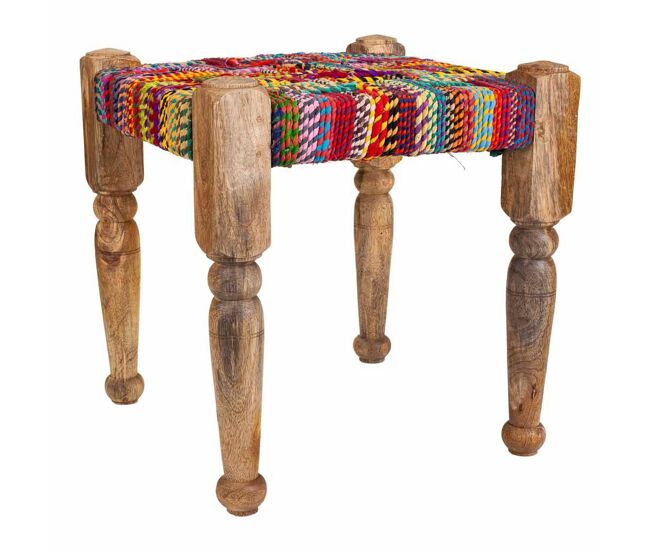 Taburete de cuerda trenzada a colores de 38x38x38 cm