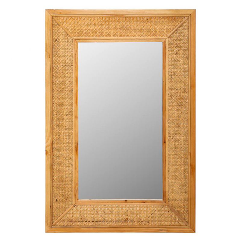 Espejo de pared de madera y rejilla