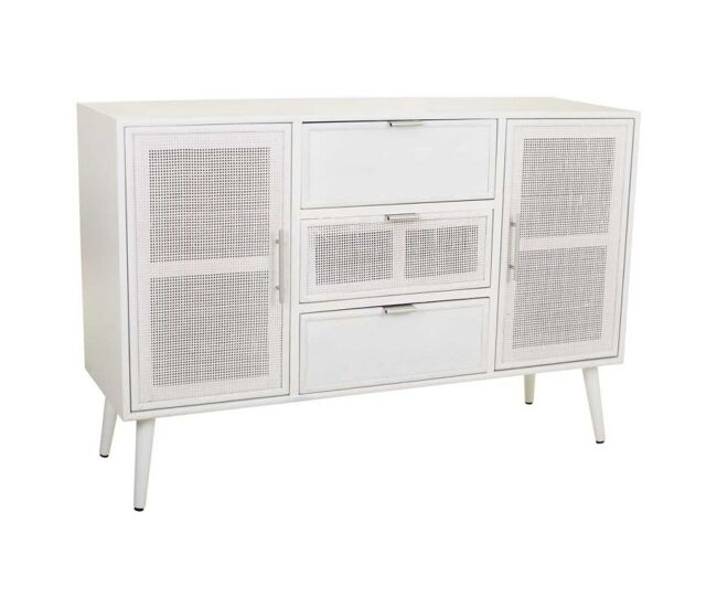Aparador de madera y rejilla blanco 120x40.5x81