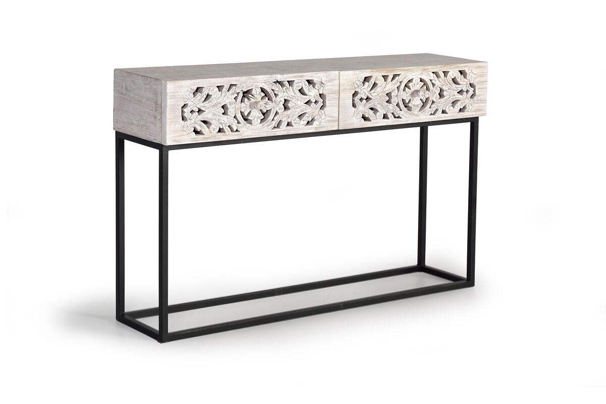 Consola madera mango y patas metal blanco y envejecido blanco.giner y colomer 77x30x120