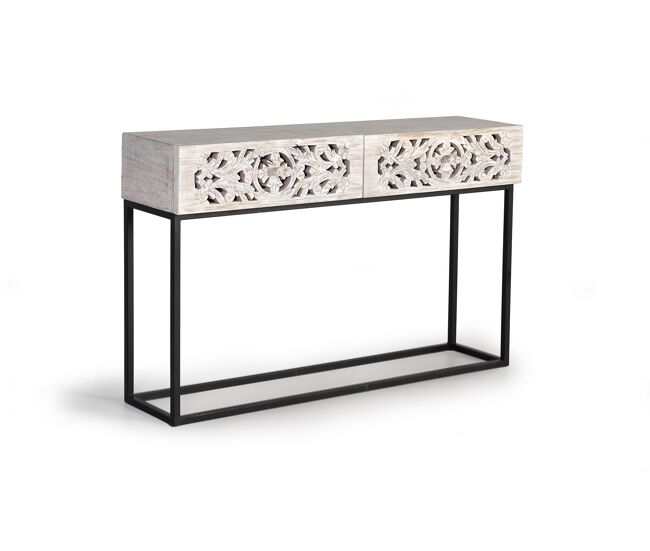 Consola madera mango y patas metal blanco y envejecido blanco.giner y colomer 77x30x120