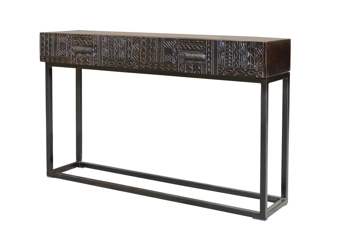 Recibidor en madera de mango y patas de metal nogal oscuro marrón.giner y colomer 76x30x120