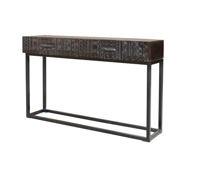 Recibidor en madera de mango y patas de metal nogal oscuro marrón.giner y colomer 76x30x120