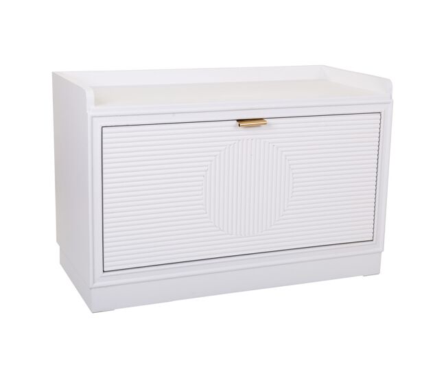 Banqueta zapatero de madera blanca 80x38x53