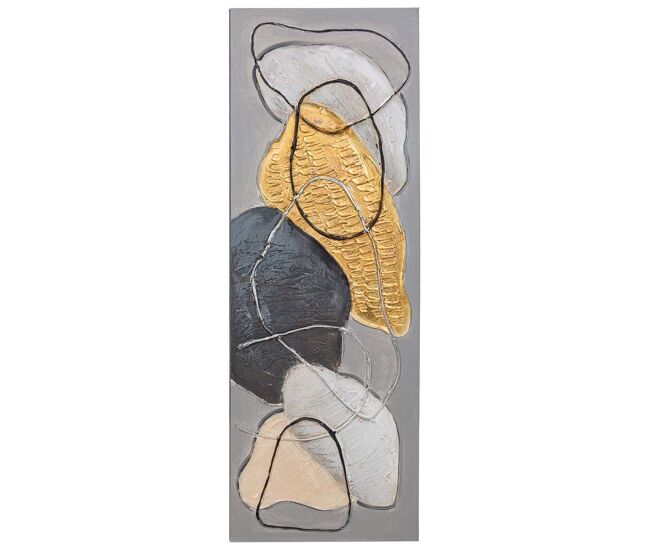 Cuadro pintado a mano con relieve gris 30x90x3