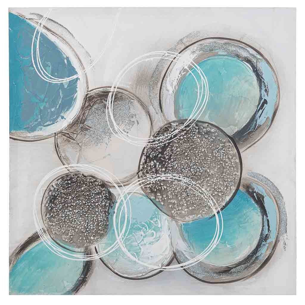 Cuadro pintado a mano con relieve azul 60x60x3