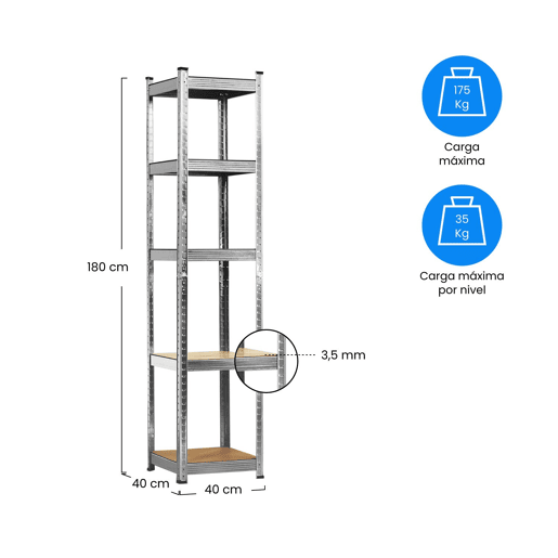 Estante Modular com 5 Prateleiras Ajustáveis u200Bu200B180x40x40cm 175Kg 7house