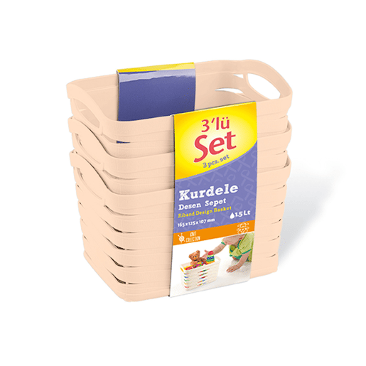 Kit de 3 Cestos Retangulares Médios 1,5 Litro 7house