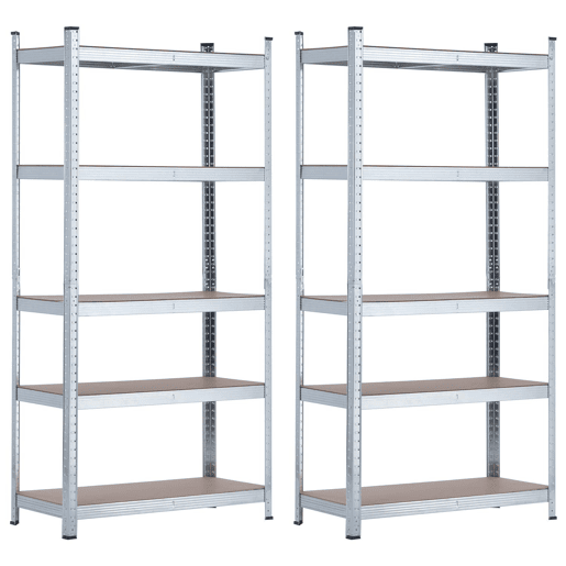 Pack 2 Prateleiras Modulares Galvanizadas com 5 Prateleiras Ajustáveis u200Bu200B180x90x40cm 875Kg 7house