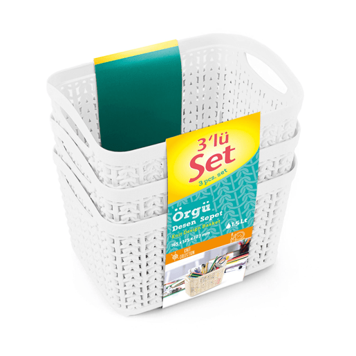 Kit de 3 Cestos Retangulares 1,5 Litro 7house