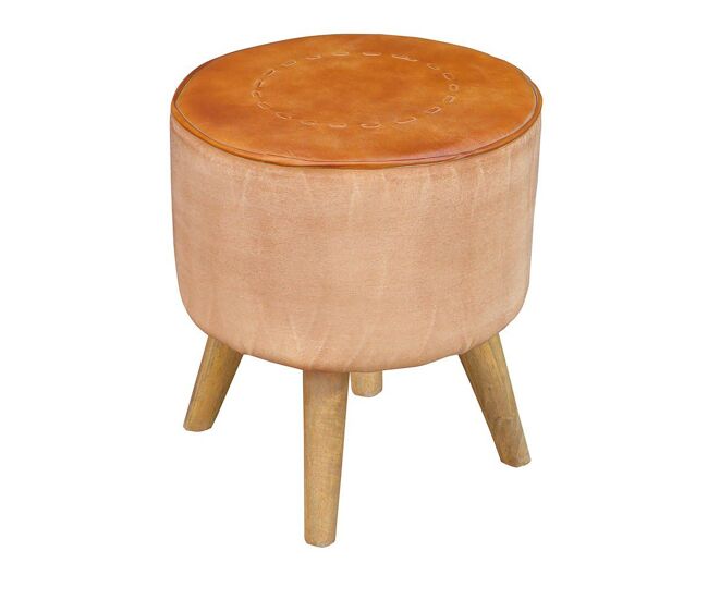 Taburete marrón de madera, tapizado en polipiel de 38x38x42 cm