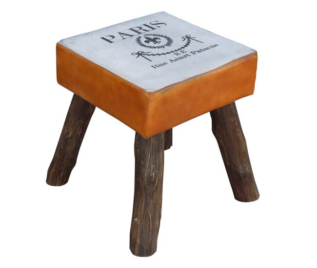 Taburete multicolor de madera tapizado en polipiel de 44x44x45 cm