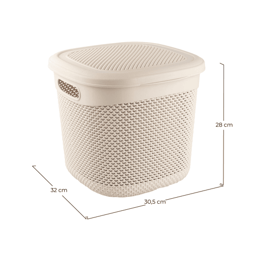 Cesto Quadrado Médio com Tampa 15 Litros 7house