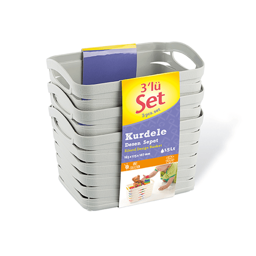 Kit de 3 Cestos Retangulares Médios 1,5 Litro 7house