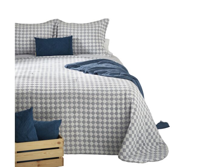Colcha bouti jacquard y funda de cojín idal azul cama 90 cm donegal collections
