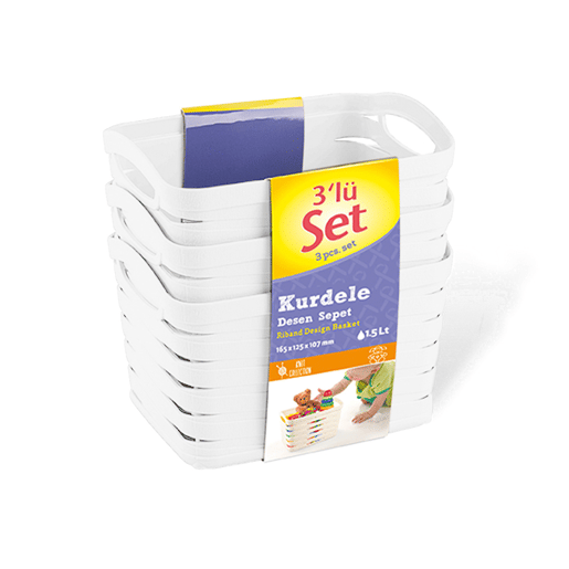 Kit de 3 Cestos Retangulares Médios 1,5 Litro 7house