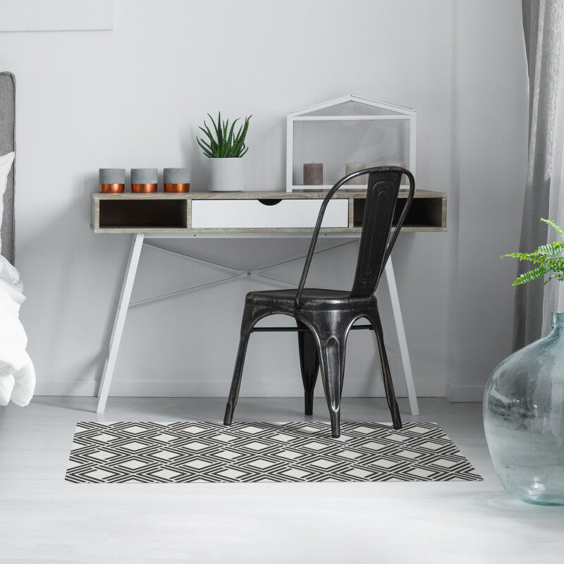 Alfombra vinílica deblon, alfombra pvc antideslizante, para interior y exterior geométrica negro, 120 x 180 cm