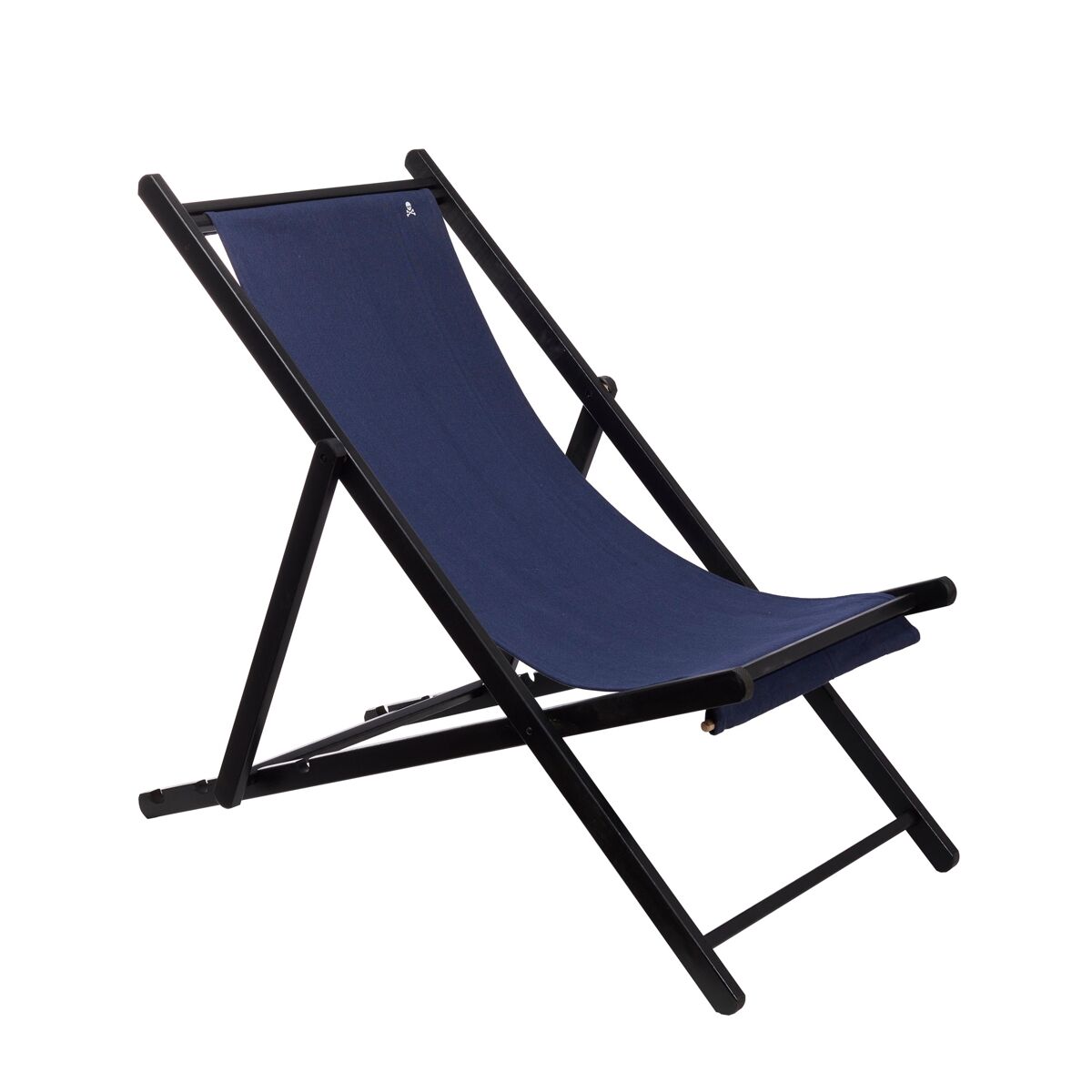 Hamaca  de madera de haya plegable sin brazos estructura color wengué lona color azul oscuro scalpers