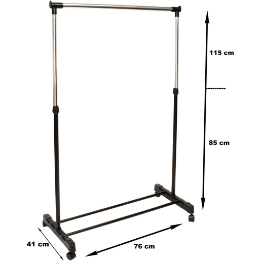 Cabide de metal básico burro com rodas Nyana Home 92x75x42cm extensível até 155cm