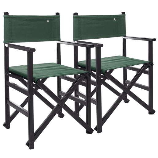 Conjunto de 2 cadeiras de diretor dobráveis u200Bu200Bcom estrutura em cor wengué e lona verde escura em madeira de faia de primeira qualidade Scalpers