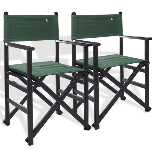 Conjunto de 2 cadeiras de diretor dobráveis u200Bu200Bcom estrutura em cor wengué e lona verde escura em madeira de faia de primeira qualidade Scalpers