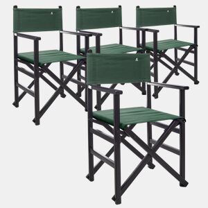 Conjunto de 4 cadeiras de diretor dobráveis u200Bu200Bcom estrutura em cor wengué e lona verde escura em madeira de faia de primeira qualidade Scalpers