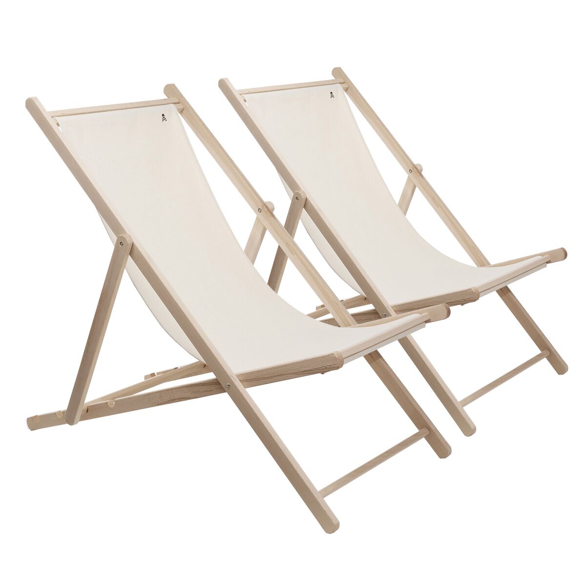 Set de 2 hamacas de madera de haya plegable sin brazos estructura sin barniz lona color crudo scalpers