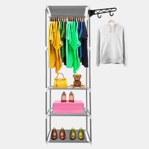 Guarda-roupa estático Nyana Home 170x55x35cm 3 prateleiras 1 barra superior 1 cabide lateral Branco