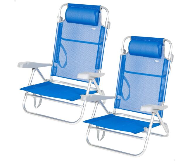 Pack 2 sillas de playa plegables multiposición aktive 47x49x82 cm, azul