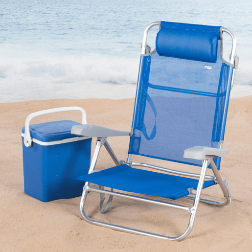 Pack de 2 cadeiras de praia dobráveis e reclináveis 7 posições azuis calmofada