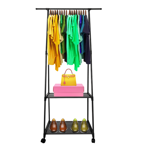 Cabide Burro Majestic Nyana Home 160x55x42cm 2 prateleiras, 1 barra superior Preto