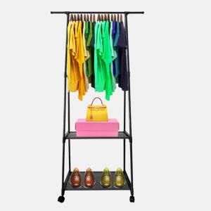 Cabide Burro Majestic Nyana Home 160x55x42cm 2 prateleiras, 1 barra superior Preto